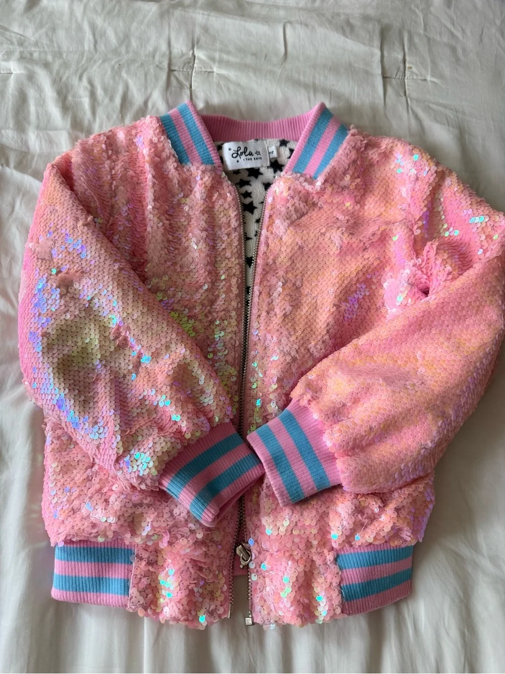 Lola & Boys Pink Sequin Unicorn Bomber Jacket